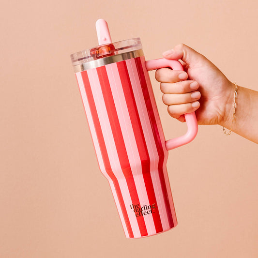 Striped Tumbler with Straw- 40 oz