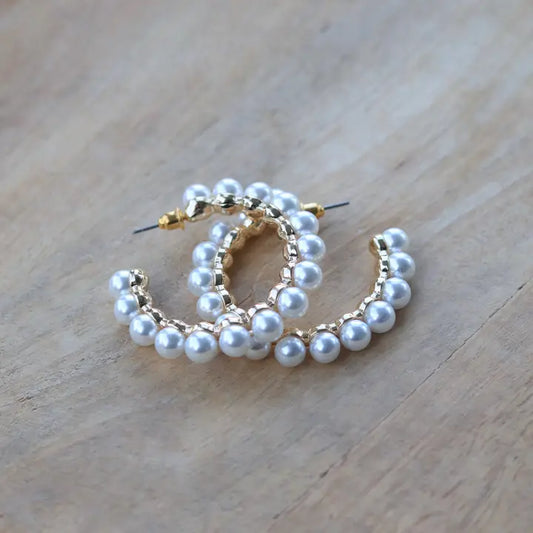 Golden Pearl Hoops