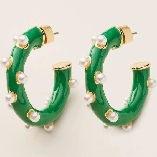 Emerald Pearl-Studded Hoops