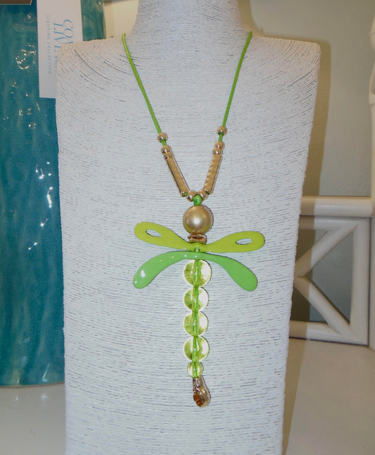 Green Globe Dragonfly Necklace