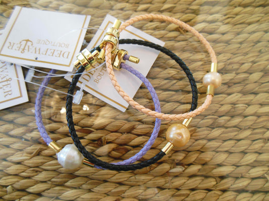 Braided Leather Pearl Bracelet