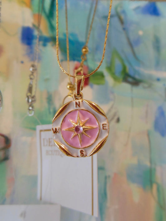 Gold Enameled Compass Necklace