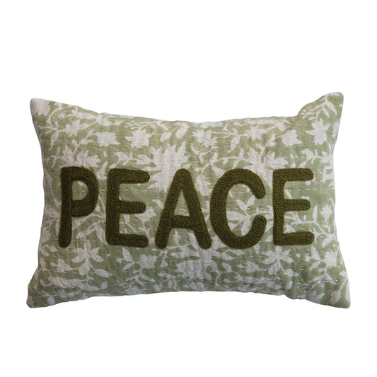Lumbar Pillow with Flowers, Hand-Embroidered Kantha Stitch